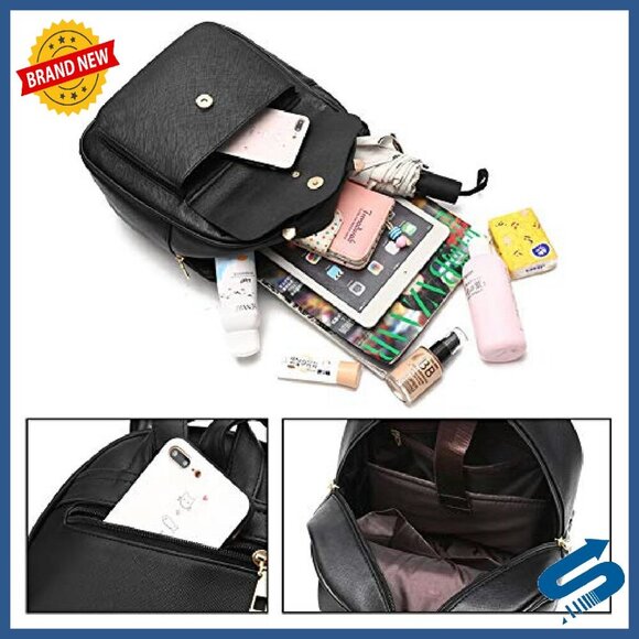 PU Leather Backpack with Adjustable Straps, Multiple Pockets, 10x4x12